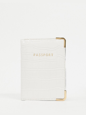 Asos Design Passport Holder In White Croc