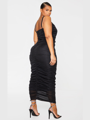 Plus Black Glitter Ruched Midaxi Dress