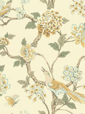 Fanciful Floral Wallpaper In Cream And Yellow By Ashford House For York Wallcoverings