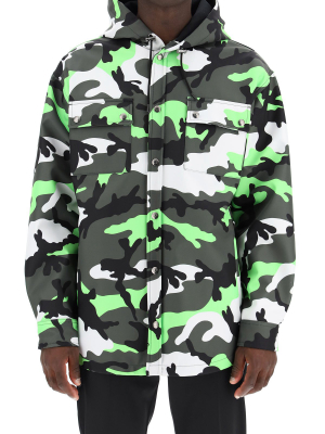 Valentino Camouflage Patterned Hooded Jacket