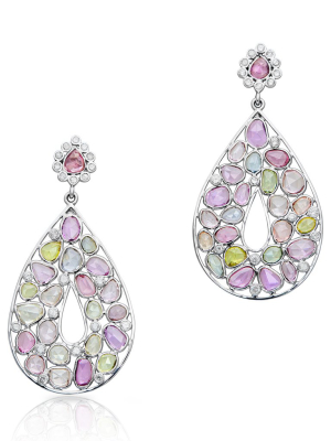 14kt White Gold Pink Sapphire Diamond Violet Earrings