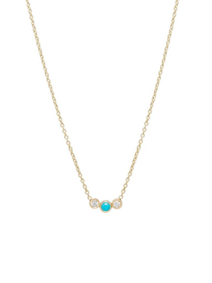 14k Graduated Bezel Turquoise & Diamond Necklace