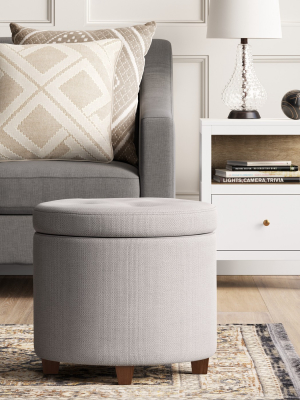 Round Tufted Storage Ottoman Textured Weave Gray - Threshold™