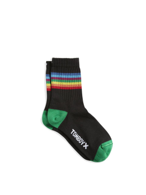 Anklet Crew Socks - Black With Rainbow