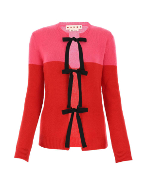 Marni Colour-block Bow Knitted Cardigan