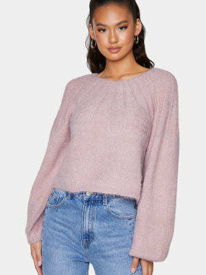 Blush Fluffy Stitch Detail Balloon Sleeve Sweater