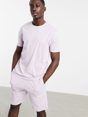 Asos Design Lounge T-shirt And Short Pajama Set In Lilac