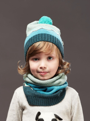 Bonnie Mob Zig Zag Pom Pom Hat - Blue