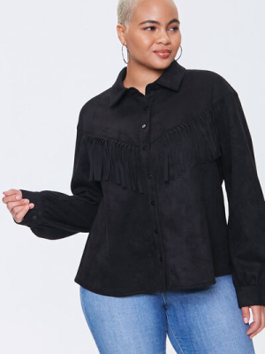 Plus Size Faux Suede Fringe Shirt