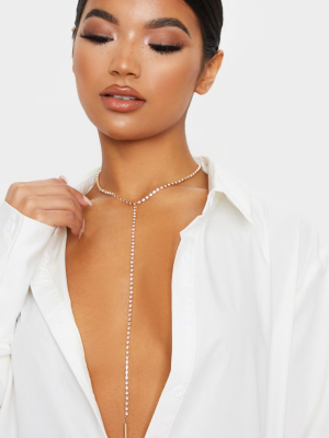 Gold Diamante Long Lariat Necklace