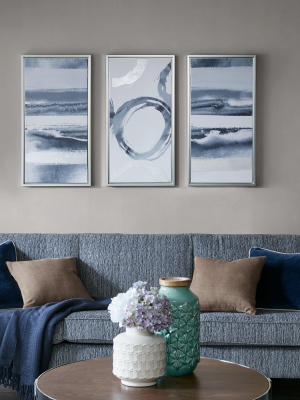 (set Of 3) 16.5" X 31.5" Surrounding Gel Coat Frame Canvas Wall Art Set Gray