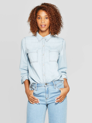 Women's Long Sleeve Labette Denim Woven Shirt - Universal Thread™