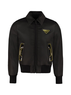 Prada Logo Patch Zip-up Bomber Jacket