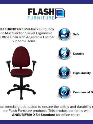 Flash Furniture Mid-back Fabric Multifunction Swivel Ergonomic Task Office Chair With Adjustable Lumbar Support And Adjustable Arms