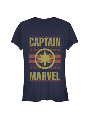 Junior's Marvel Ugly Christmas Captain Marvel T-shirt