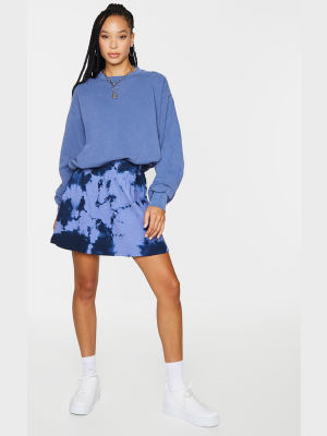 Navy Tie Dye Heavy Rib Skater Skirt