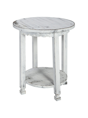 Country Cottage Round Wood End Table Antique Finish - Alaterre Furniture