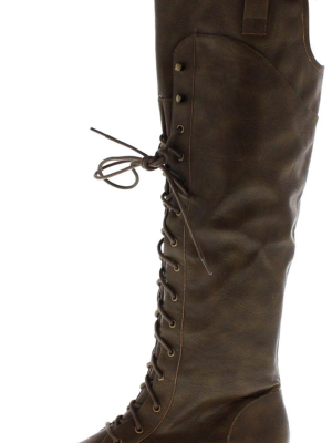 Prim6 Taupe Crinkle Pu Lace Up Riding Boot