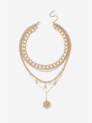 **pearl Coin Multirow Necklace