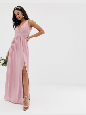 Tfnc Bridesmaid Exclusive Pleated Maxi Dress With Back Detail In Pink