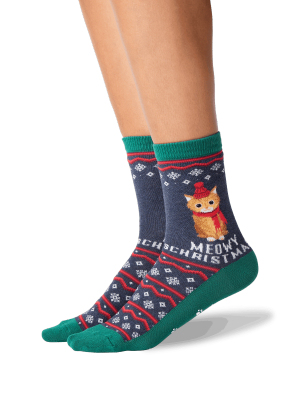 Women's Meowy Christmas Crew Socks