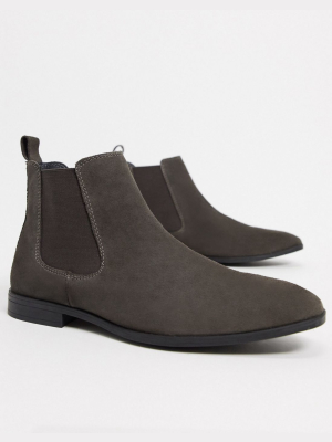 Asos Design Chelsea Boots In Gray Suede With Black Sole