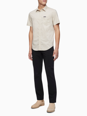 Solid Omega Stitch Button-down Short Sleeve Shirt