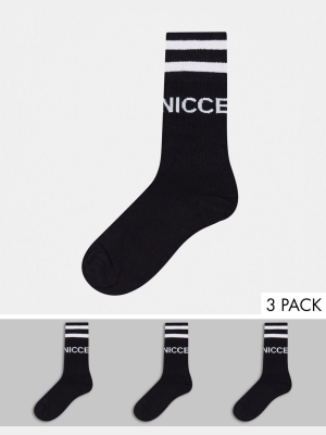 Nicce Logo 3 Pack Sports Socks In Black