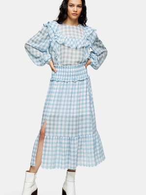 Blue Gingham Spot Tiered Skirt