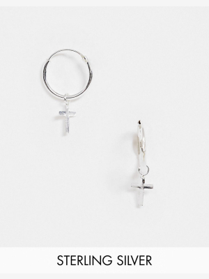 Kingsley Ryan Sterling Silver Hoop Earrings With Cross Drop