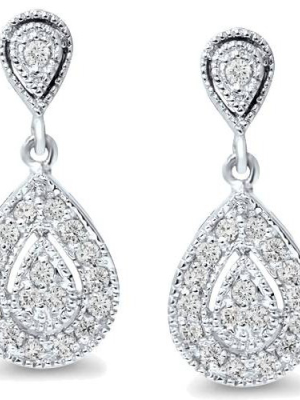 Pompeii3 1/2ct Pear Shape Dangle Diamond Earrings 10k White Gold