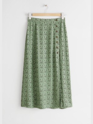 Asymmetric Buttoned Midi Skirt