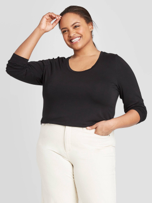 Women's Plus Size Long Sleeve Scoop Neck T-shirt - Ava & Viv™