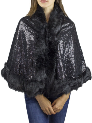 Jessica Mcclintock Knit Ruana With Sequin And Faux Fox