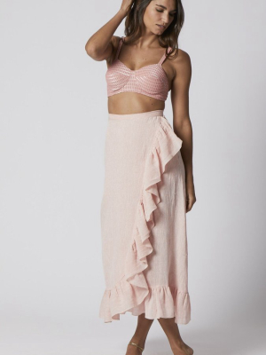 Pink Metallic Gauze Ruffle Wrap Skirt