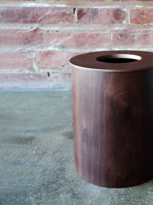 Walnut Paper Waste Basket With Cutout Lid