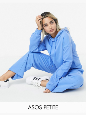 Asos Design Petite Tracksuit Hoodie / Straight Leg Sweatpants With Pintucks In Blue