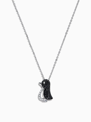 Effy Safari Sterling Silver Black And White Diamond Penguin Pendant, 0.31 Tcw