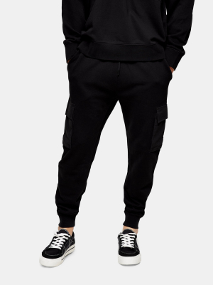 Black Twill Pocket Cargo Sweatpants