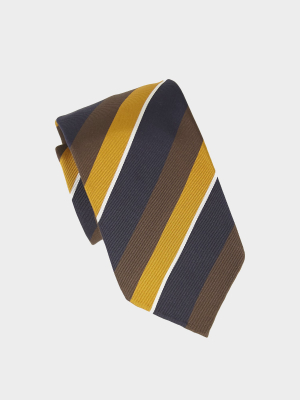 Drake's Navy, Brown And Yellow Striped Tie