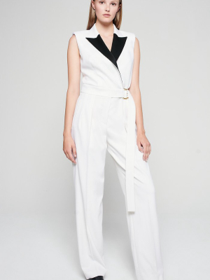Wool Twill Belted Jumpsuit