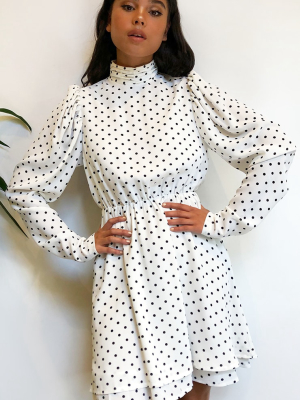 White Polka Dot High Neck Skater Dress