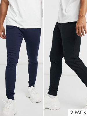 Asos Design Organic Skinny Sweatpants 2 Pack Black/navy