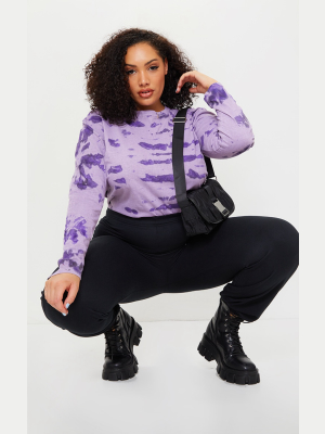 Plus Purple Tie Dye Long Sleeve Oversized T-shirt