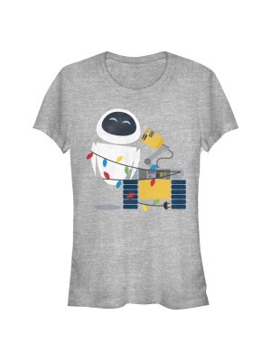 Junior's Wall-e Christmas Light Robots T-shirt