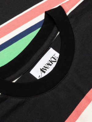 Awake Embroidered Logo L/s Striped Tee - Black