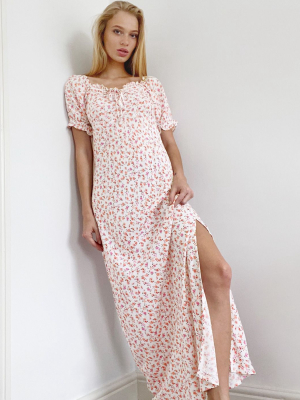 Only Milk Maid Maxi Dress In Pink Ditsy Floral