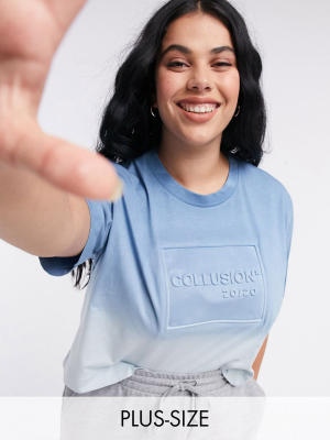 Collusion Plus Exclusive Embossed Ombre Crop T-shirt In Blue