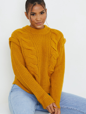 Mustard Cable Shoulder Detail Knitted Sweater