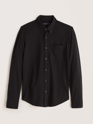 Long-sleeve Pique Button-up Shirt